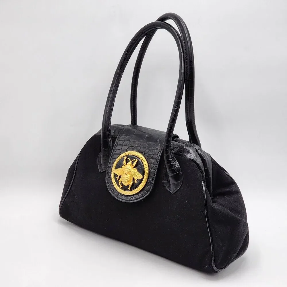 Bosom Buddy Bags Vintage Bumble Bee Medallion Hinge Doctor Bag Black Gold